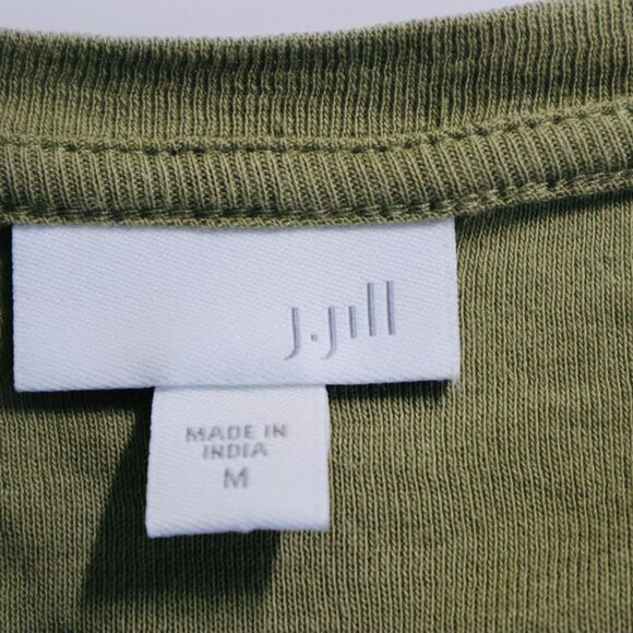 J Jill Size M Pima Cotton Boat Neck T-Shirt Two Texture Olive Green - Picture 8 of 9